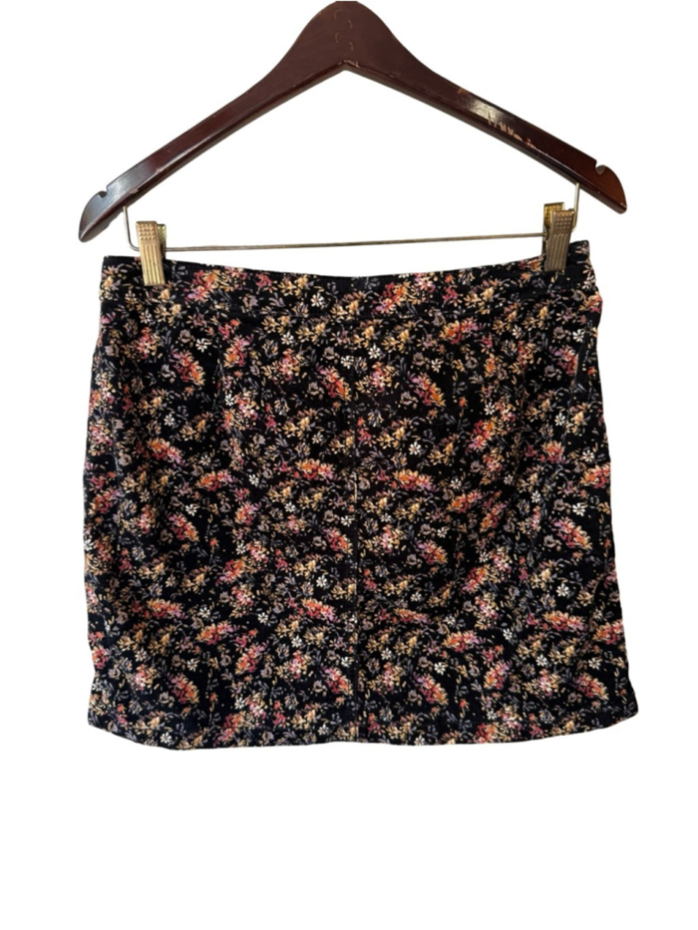 Mossimo Supply Co. Black Floral Mini Skirt with Pink & Rust Blooms Size 8 - Picture 3 of 13